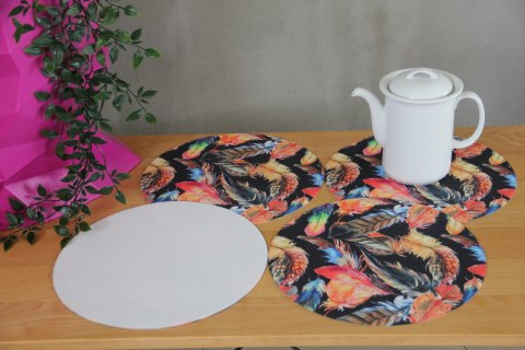 Zestaw 4 podkładek okrągłych na stół 4D 33 cm - PLUME | Ekologiczny filc, nadruk HD, pranie 40 °C, Bertoni
