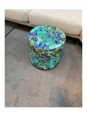 Pufa welurowa, Bertoni, nadruk Irysy - okrągła pufa dekoracyjna, do salonu, walec 40cm, elegancka, zamek błyskawiczny