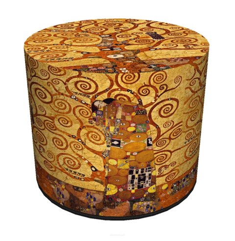 Pufa welurowa, Bertoni, nadruk Klimt Golden Tree - okrągła pufa dekoracyjna, do salonu, walec 40cm, elegancka, zamek błyskawiczn