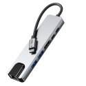 6w1 HUB Adapter USB-C USB-A HDMI RJ45 4K 30Hz PD 100W - szary