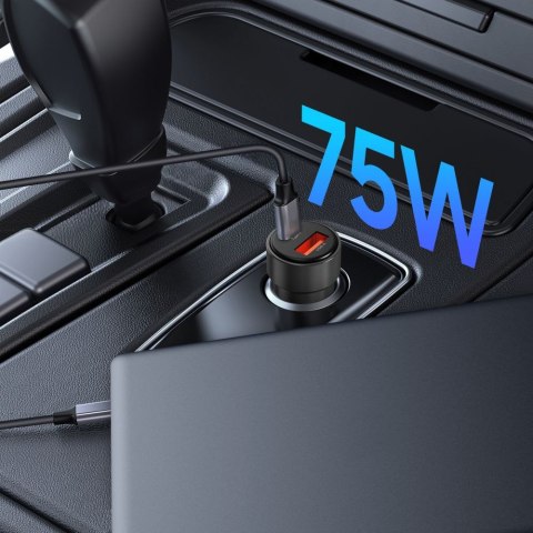 Ładowarka samochodowa USB-A USB-C CC03 PD 75W - czarna