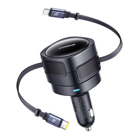 Ładowarka samochodowa ze zwijanymi kablami USB-C iPhone Lightning 60W - czarna