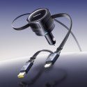 Ładowarka samochodowa ze zwijanymi kablami USB-C iPhone Lightning 60W - czarna