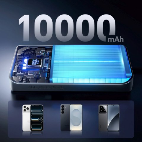 Powerbank 10000mAh 22.5W USB-A USB-C z wyświetlaczem JR-QP191 Mini - czarny