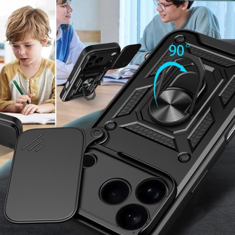 Etui pancerne z podstawką i osłoną aparatu na iPhone 17 Pro Hybrid Armor Camshield - czarny