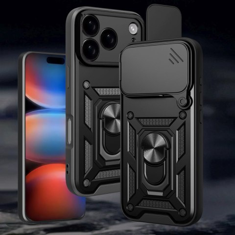 Etui pancerne z podstawką i osłoną aparatu na iPhone 17 Pro Hybrid Armor Camshield - czarny