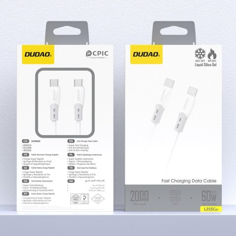 Kabel przewód z silikonowym oplotem USB-C L25SC 60W 2m - biały