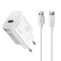 Ładowarka sieciowa USB-A 18W z kablem USB-A - USB-C 1m - biała