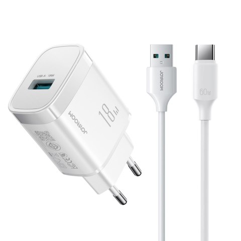 Ładowarka sieciowa USB-A 18W z kablem USB-A - USB-C 1m - biała
