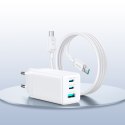 Ładowarka sieciowa USB-C USB-A GaN 65W z kablem USB-C 100W 1.2m - biała