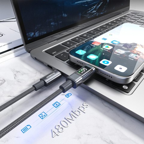 Kabel przewód USB-C z wyświetlaczem PD 60 W 1.2 m - czarny