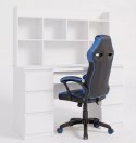 Biurko KUBA Z NADSTAWKĄ BIAŁE + Fotel DRIFT NIEBIESKI Zestaw 6 Szuflad