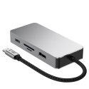 HUB adapter 9w1 USB-C USB-A HDMI SD TF RJ45 4K 60Hz - szary