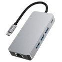 HUB adapter 9w1 USB-C USB-A HDMI SD TF RJ45 4K 60Hz - szary