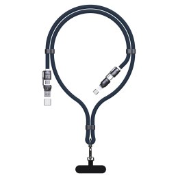 Kabel przewód ze smyczą 4w1 USB-C z adapterami iPhone Lightning USB-A - niebieski