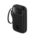 Power bank 10000mAh QPow 2 30W z wbudowanymi kablami USB-C - czarny