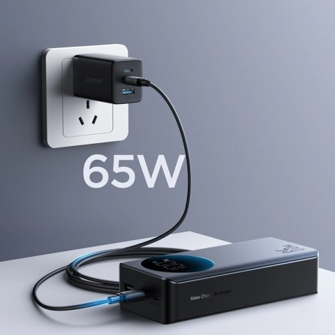 Powerbank 30000mAh USB-A USB-C z wyświetlaczem 65W - czarny
