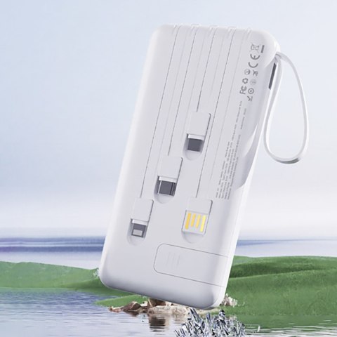 Powerbank K11 10000mAh z wbudowanymi kablami - biały