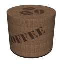 Pufa dekoracyjna, Bertoni, nadruk Jute Coffee - okrągła pufa do salonu, przedpokoju, walec 40cm, elegancka, zamek błyskawiczny, 