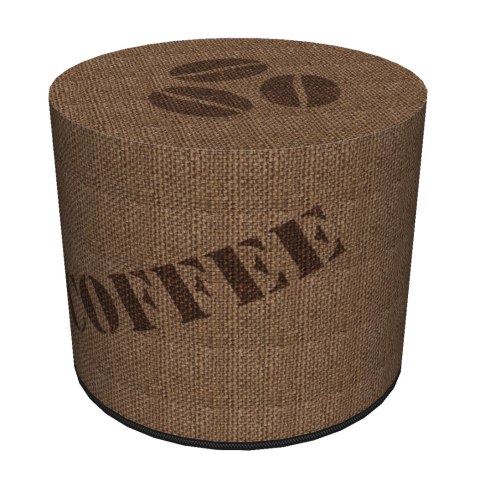 Pufa dekoracyjna, Bertoni, nadruk Jute Coffee - okrągła pufa do salonu, przedpokoju, walec 40cm, elegancka, zamek błyskawiczny, 