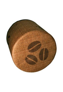 Pufa dekoracyjna, Bertoni, nadruk Jute Coffee - okrągła pufa do salonu, przedpokoju, walec 40cm, elegancka, zamek błyskawiczny, 