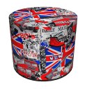 Pufa dekoracyjna, Bertoni, nadruk London - okrągła pufa do salonu, przedpokoju, walec 40cm, elegancka, zamek błyskawiczny, możli