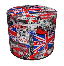 Pufa dekoracyjna, Bertoni, nadruk London - okrągła pufa do salonu, przedpokoju, walec 40cm, elegancka, zamek błyskawiczny, możli