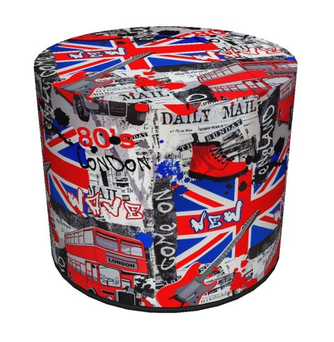 Pufa dekoracyjna, Bertoni, nadruk London - okrągła pufa do salonu, przedpokoju, walec 40cm, elegancka, zamek błyskawiczny, możli