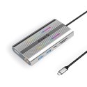 HUB 12w1 USB-C - USB-A USB-C HDMI DisplayPort RJ45 SD/microSD 4K PD 100 W RGB - srebrny