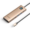 HUB 9w1 USB-C - USB-A USB-C HDMI SD RJ45 audio PD 100W 4K 2.5G - różowo złoty