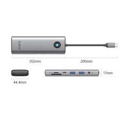 HUB 9w1 USB-C - USB-A USB-C HDMI SD RJ45 audio PD 100W 4K 2.5G - szary