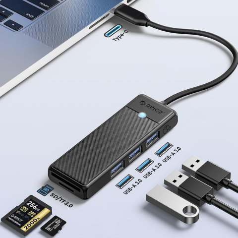 HUB adapter 4-portowy USB-C - USB-A czytnik kart SD microSD 0.15 m - czarny