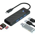 HUB adapter 4-portowy USB-C - USB-A czytnik kart SD microSD 1 m - czarny