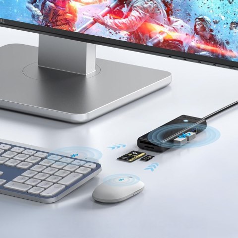 HUB adapter 4-portowy USB-C - USB-A czytnik kart SD microSD 1 m - czarny