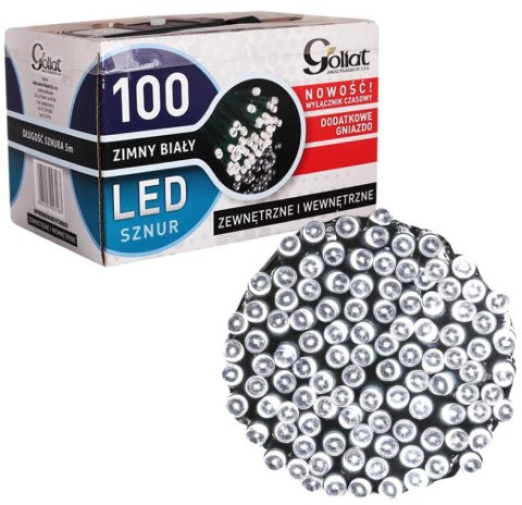 Stabilne Lampki Świąteczne 100 LED z Dodatkowym Gniazdem i Timerem - Kolor Zimny Biały, Wodoodporne, do Użycia Wewnętrzny i Zewn