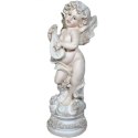 Figurka Anioł na Cokole z Lirą w Kolorze Kremowym z Polirezyney 82x27 cm