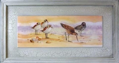 Postarzany Obraz z Ptakami 30x56 cm - część dwuczęściowej kolekcji
