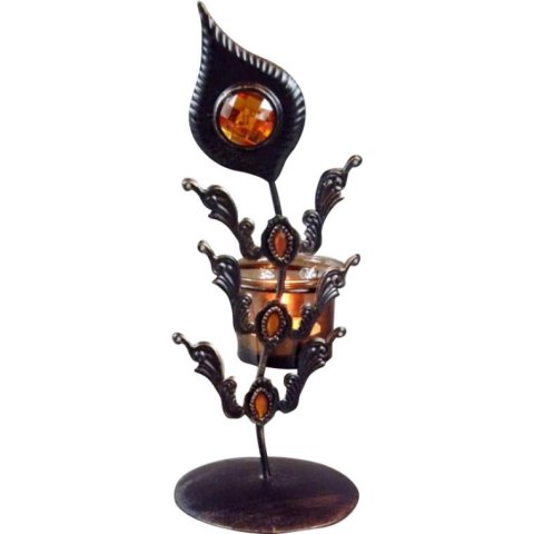 Świecznik Metalowy z Szklanymi Elementami i Kieliszkiem na Świeczkę 25x10 cm