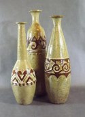 Wazon ceramiczny w kolorze piaskowym z brązowym szlakiem 42x12 cm