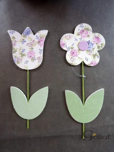 Drewniany Tulipan w Kolorze Zielono-Wrzosowym o Wielkości 27x10cm