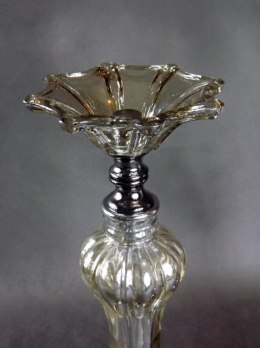 Elegancki Świecznik Stojący z Brązowego Metalu i Szkła 14x34 cm z Antypoślizgowym Spodem