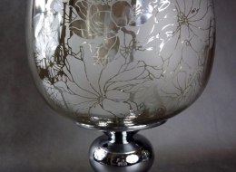 Elegancki Świecznik/Patera z Opalizującym Szkłem i Chromem, 38x20 cm, Antypoślizgowa Podstawa, Wzór Kwiatowy