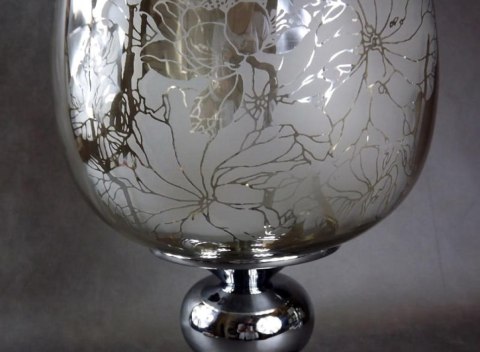 Elegancki Świecznik/Patera z Opalizującym Szkłem i Chromem, 38x20 cm, Antypoślizgowa Podstawa, Wzór Kwiatowy