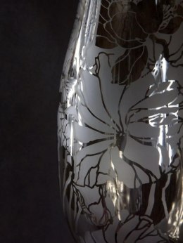 Elegancki Wazon z Opalizującym Szkłem i Chromem, Dekor Kwiatowy, Antypoślizgowy, Wysoki 15x55 cm