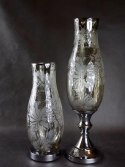 Elegancki Wazon z Opalizującym Szkłem i Chromem, Dekor Kwiatowy, Antypoślizgowy, Wysoki 15x55 cm