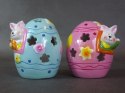 Jajko ceramiczne z zajączkiem lampion w kolorze niebieskim 9x7 cm