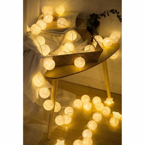 Bawełniane kule świetlne LED, 10 sztuk, multikolor, zasilane bateriami, fi 5 cm, brązowo-beżowo-białe.