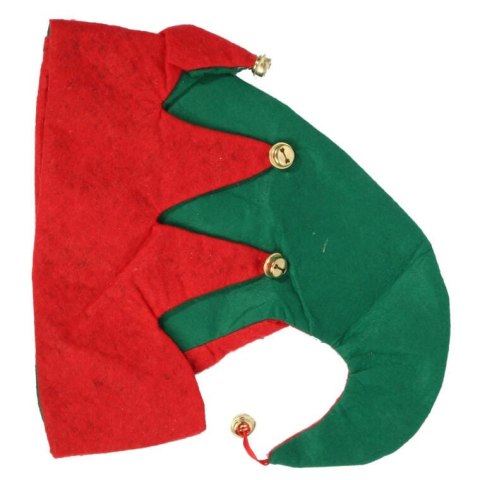 Filcowa Czapka Skrzata w Kolorach Zielonym i Czerwonym z Dzwoneczkami 33x29cm