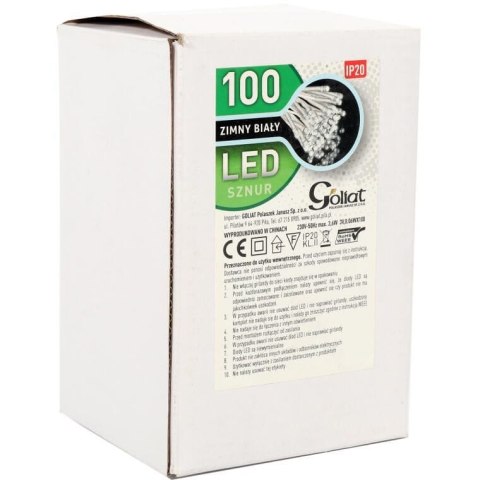 Świąteczne Lampki Choinkowe 100 LED, Wewnętrzne, Kolor Zimny Biały, Długość 5m