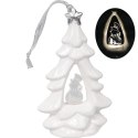 Choinka ceramiczna z podświetlanym bałwankiem LED, biała, 15 cm.